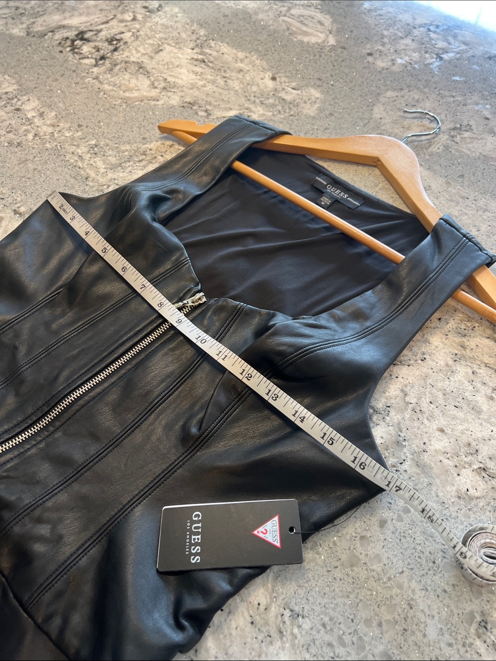 NWT Guess Black Faux Leather Zip-Front Romper - Picture 9 of 12